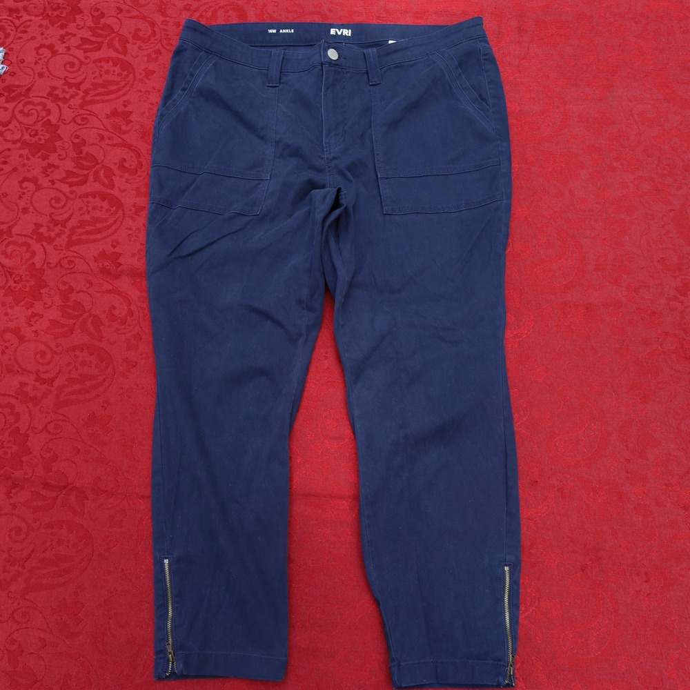 EVRI Ankle Pants Women 16W Navy Blue Good Zip Hem Stretch Utility Twill